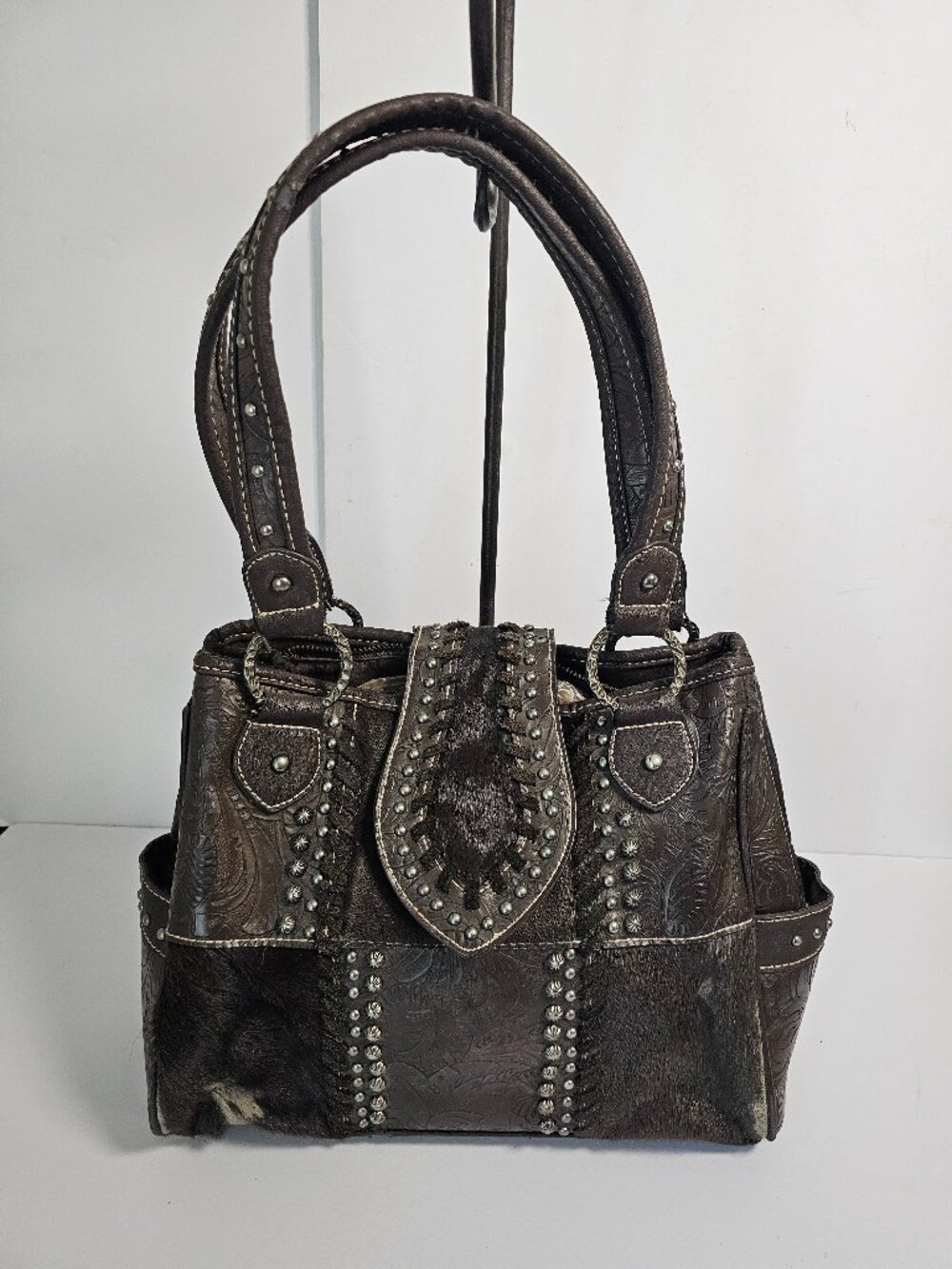 Montana West Trinity Ranch Bag Brown Hair Western Studded Boho Embossed